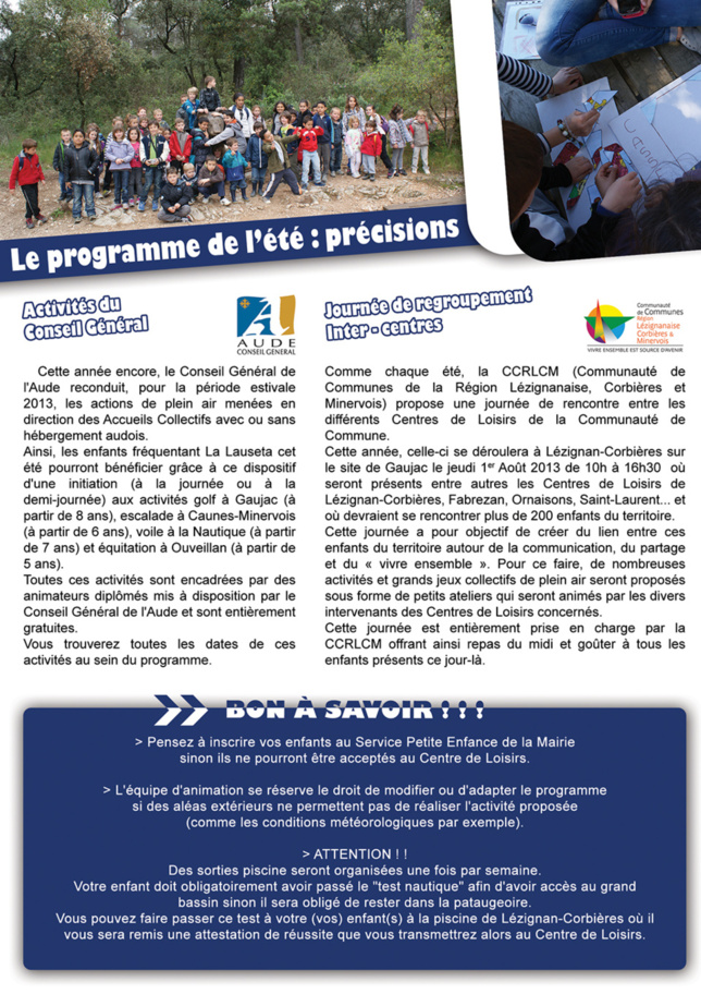 Accueil de Loisirs La Lauseta >> programme de Juillet-Août 2013