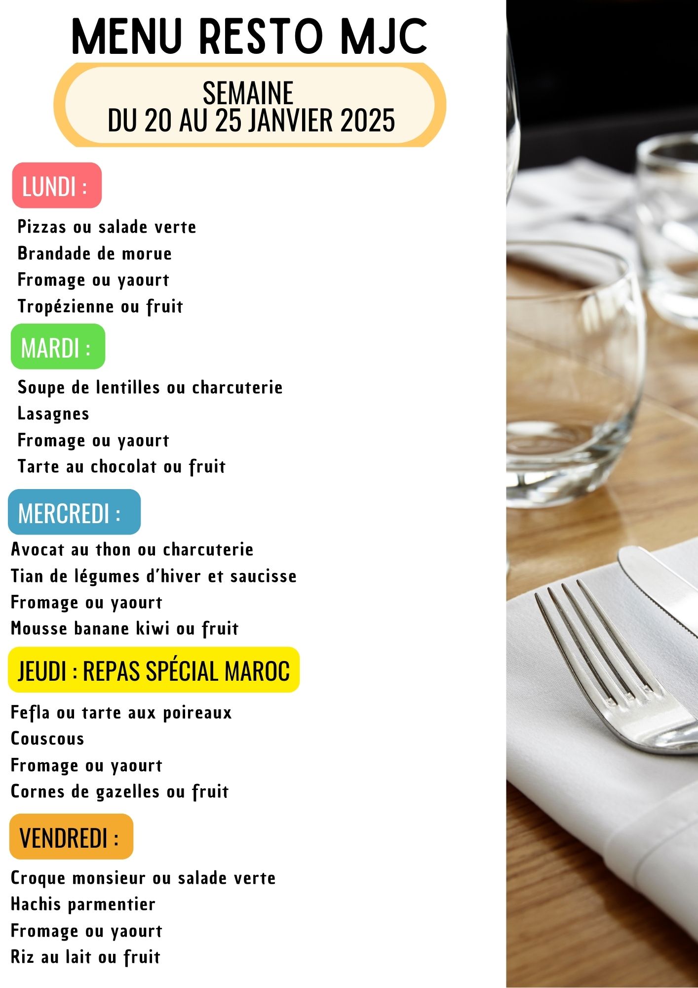 Menu de la semaine