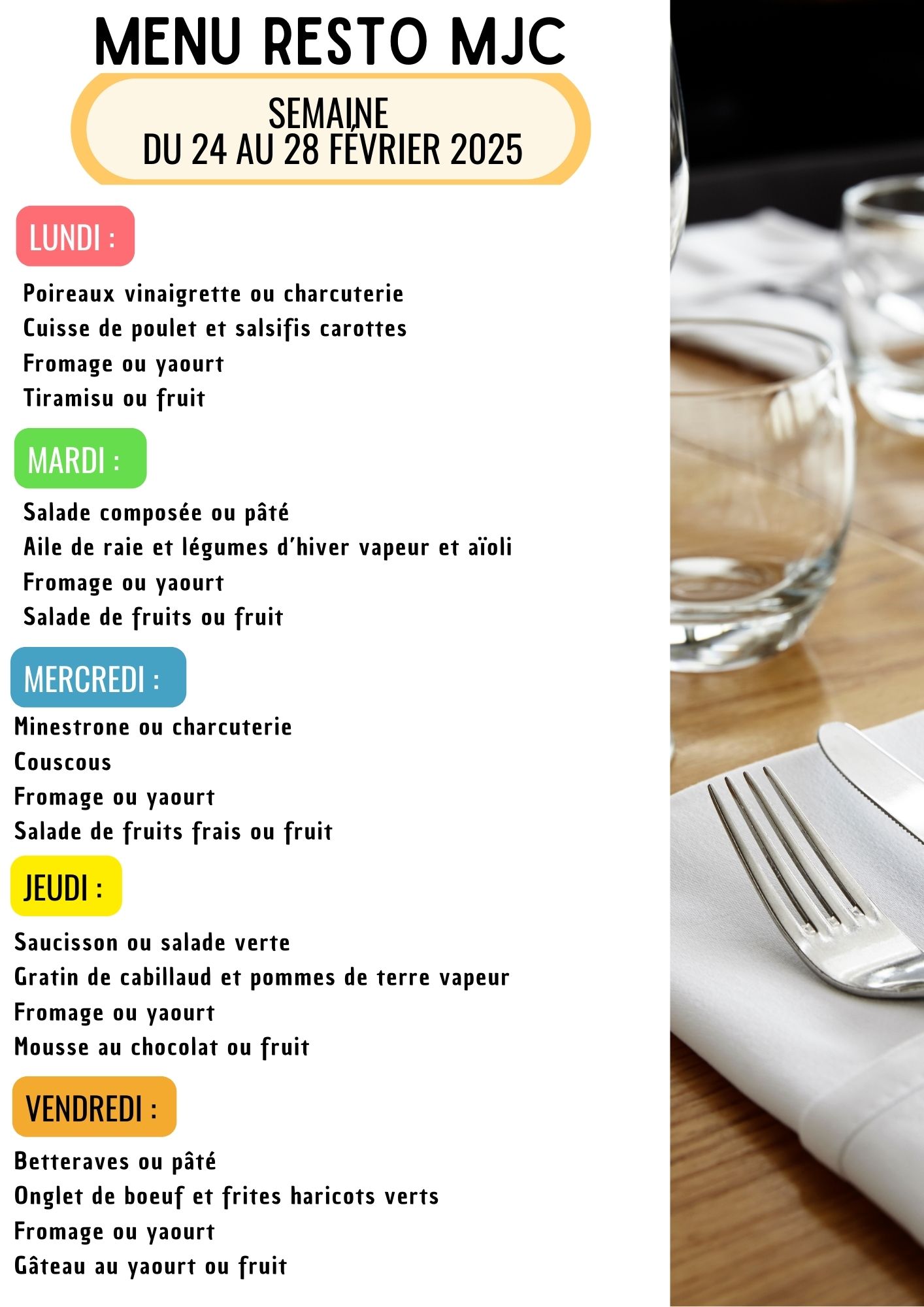 Menu de la semaine