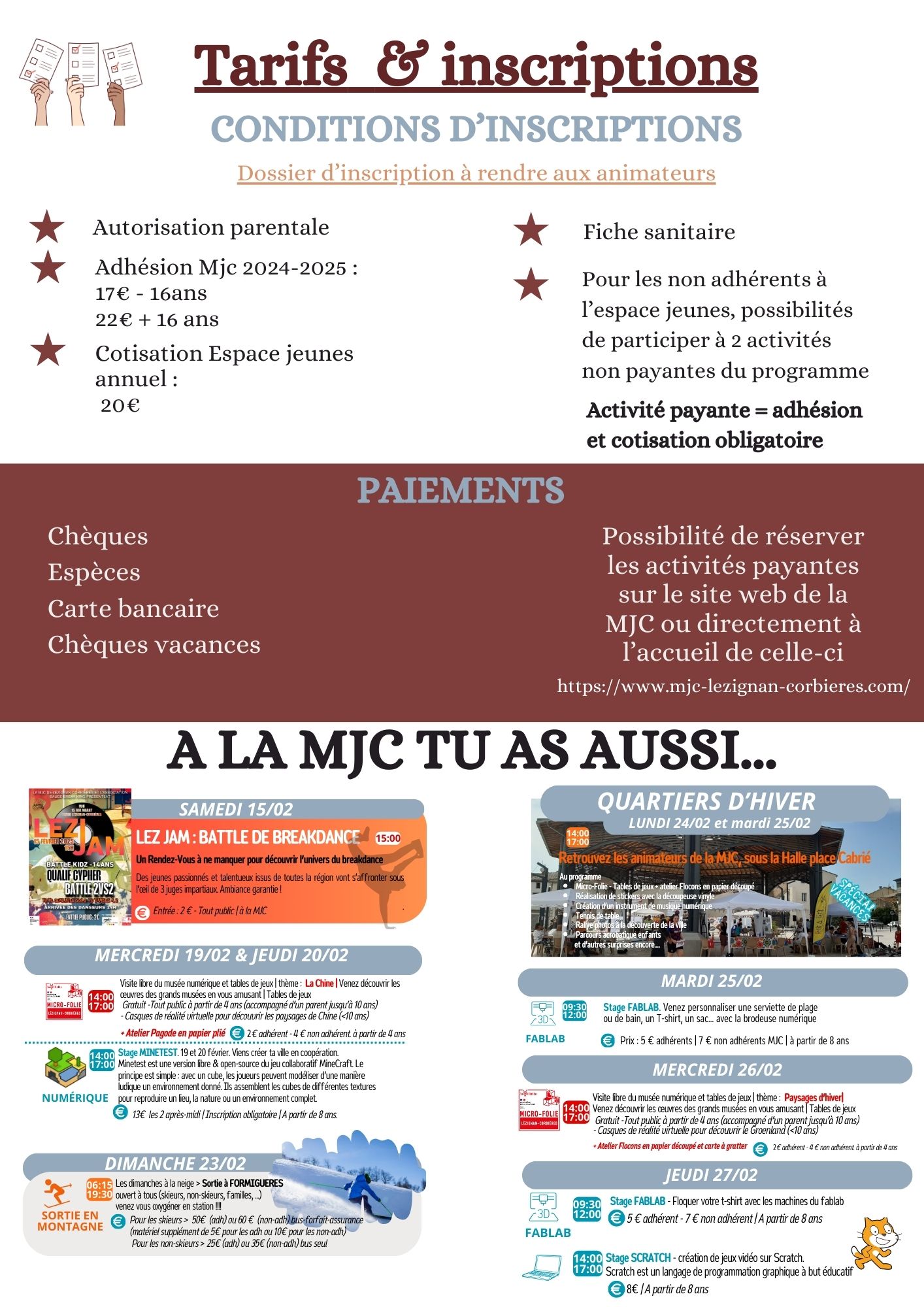 Programme des vacances de février 2025